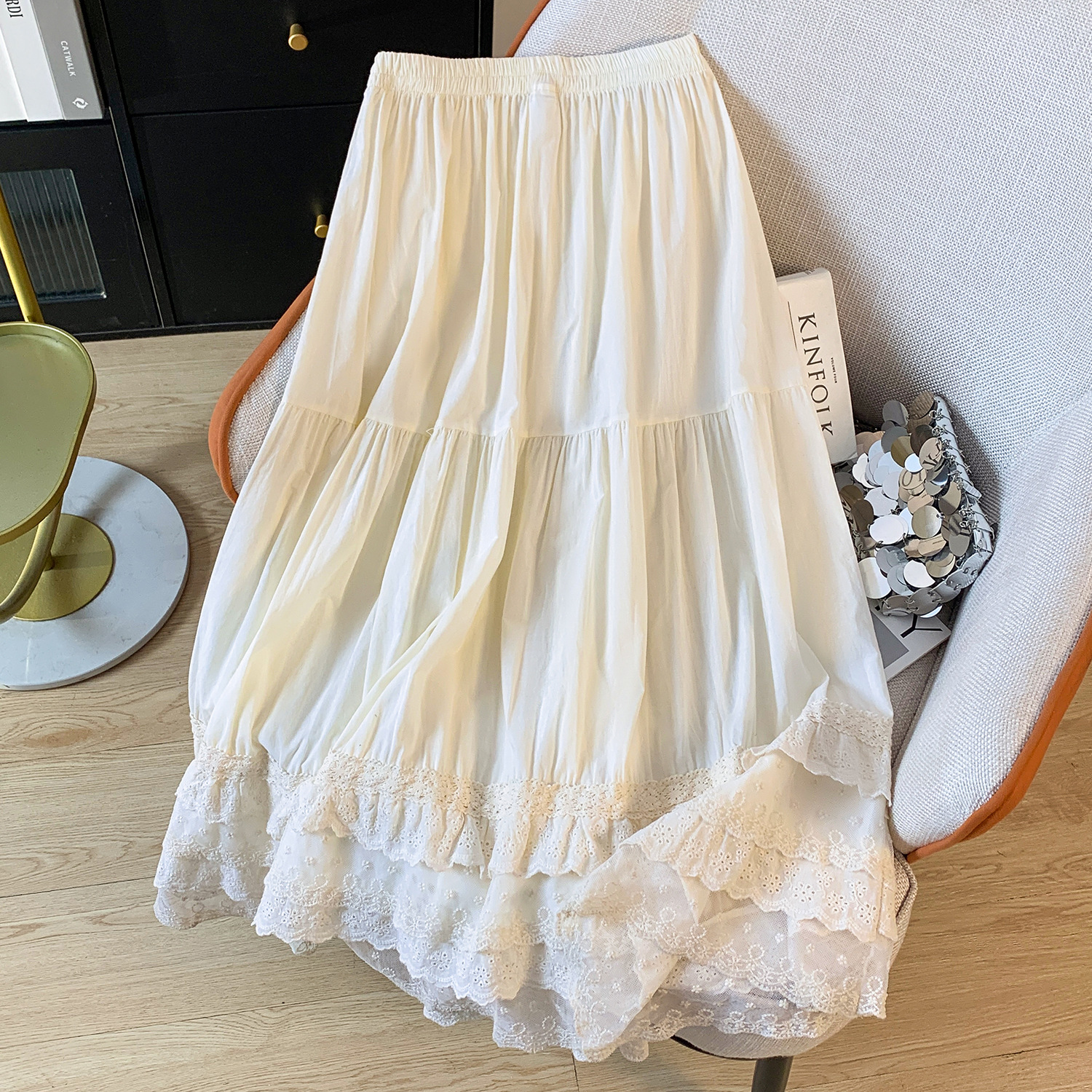 Base cute retro lace long long skirt