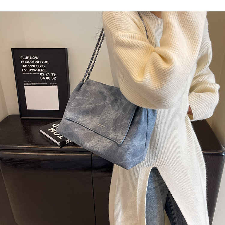 Autumn and winter retro large-capacity denim bag for women 2024 new style versatile chain shoulder bag casual large bag_voghion.com