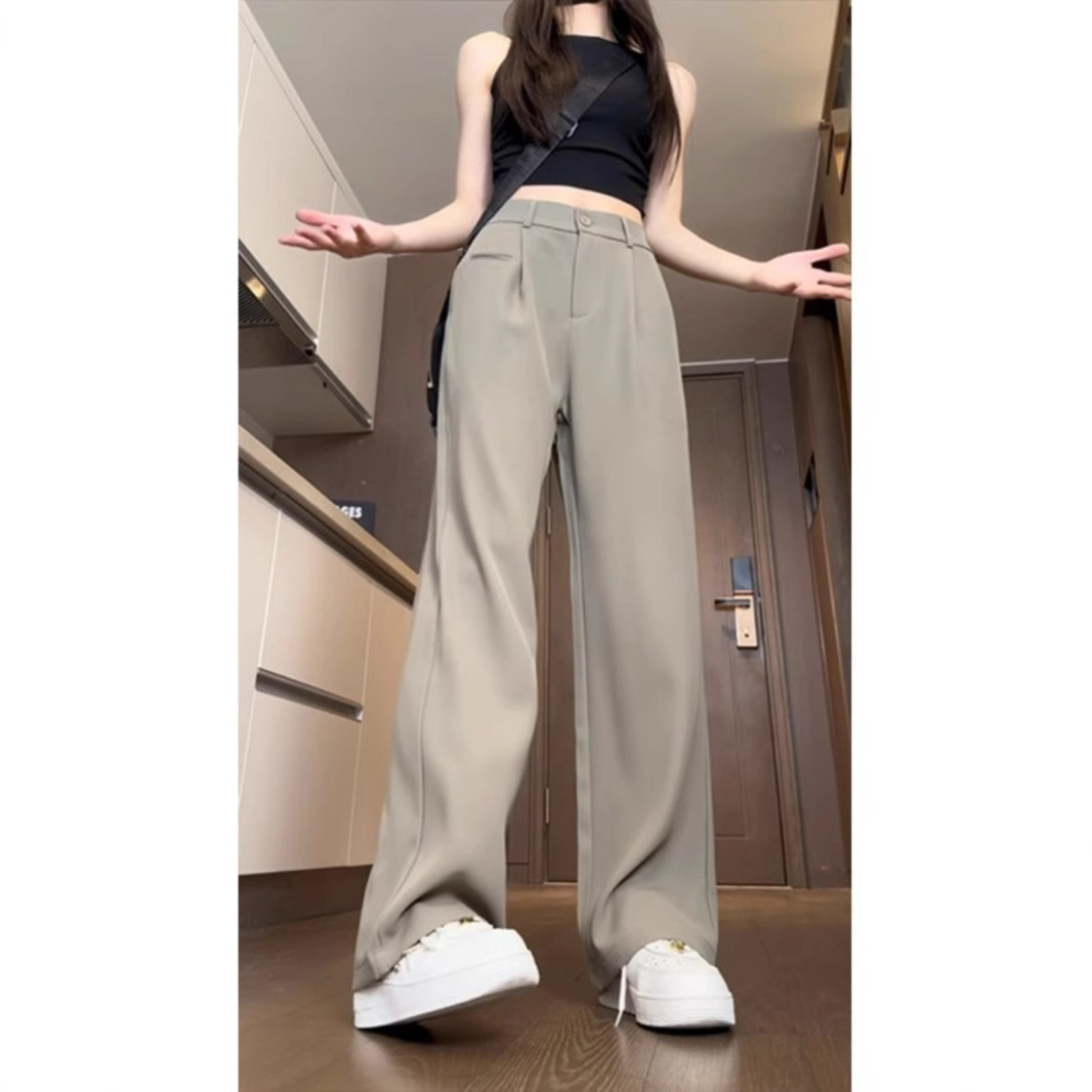 Naples Ice Silk Trousers Draped Sense Small American Style High Waist Pants Summer High Casual Micro Straight Pants