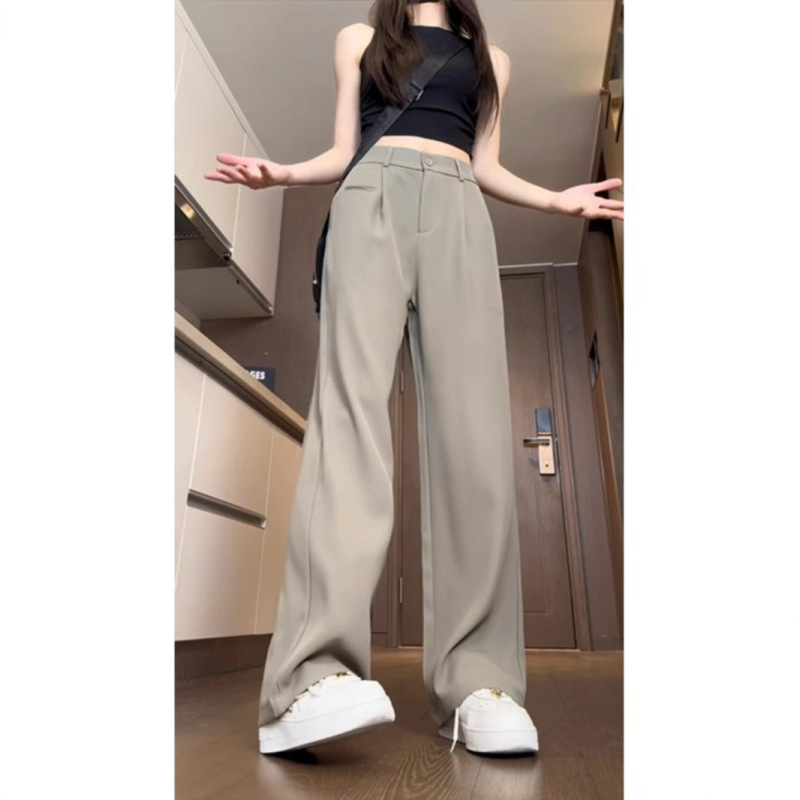 Naples Ice Silk Trousers Draped Sense Small American Style High Waist Pants Summer High Casual Micro Straight Pants Naples Ice Silk Trousers Draped Sense Small American Style High Waist Pants Summer High Casual Micro Straight Pants