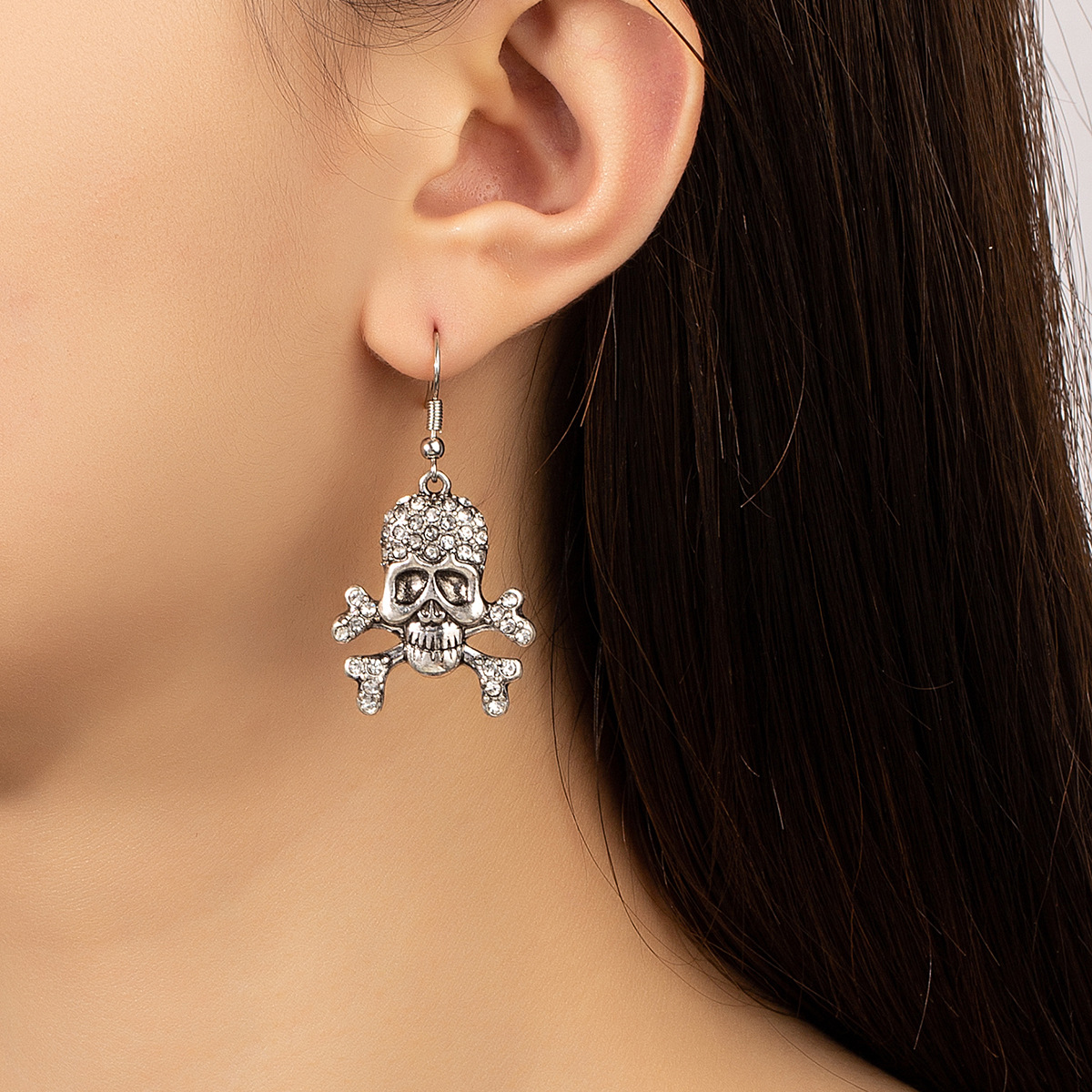 1 Pair Punk Skull Alloy Plating Rhinestones Womenu0027S Drop Earrings