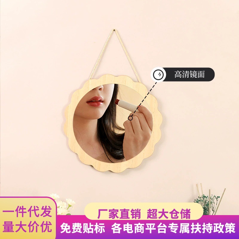 Mirror Wall-mounted Bathroom Punched ins Toilet Toilet Round Bathroom Mirror Desktop Desktop Makeup Mirror Hanging