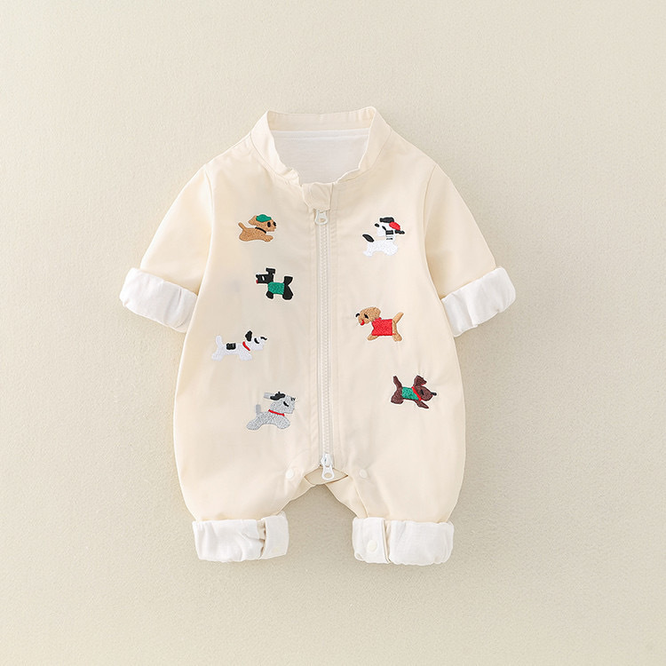 Chaqueta de bebé recién nacido de primavera mono para hombres y mujeres bebé lindo de dibujos animados perro liga mameluco casual