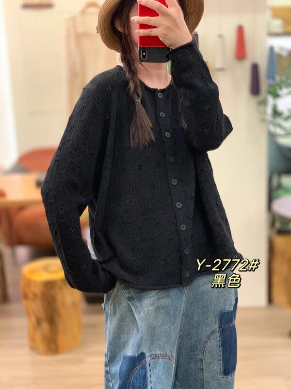 新品勾花针织毛衣女 复古文艺时尚镂空开衫毛衣外套|undefined