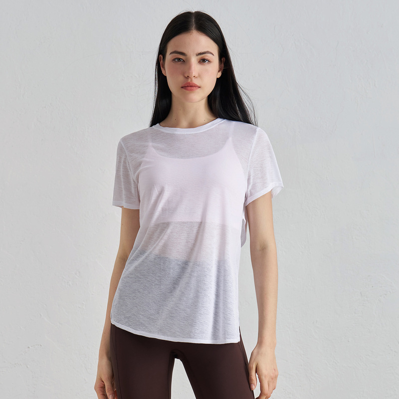 Huanpan バック中空ヨガトップ、ハイエンド、ルーズ、スリム、カバー、フィットネス半袖 T シャツ、女性用スポーツブラウス|undefined