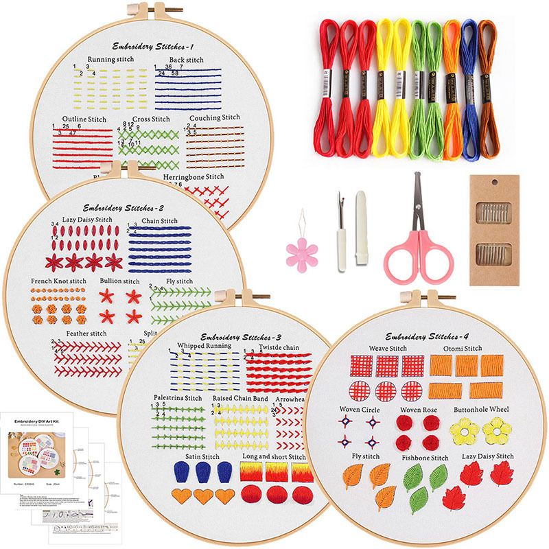 Kit de bordado hecho a mano bricolaje paquete material puntada práctica principiante entrada 4-piece set inglés dibujos nuevo original