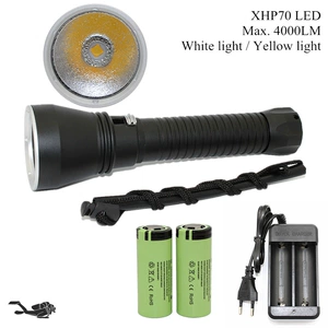 Xhp70 Yellow Light White Light Led Strong Light 26650 Rechargeable Professional Diving Flashlight Magnetically Controlled Sliding Stepless Dimming