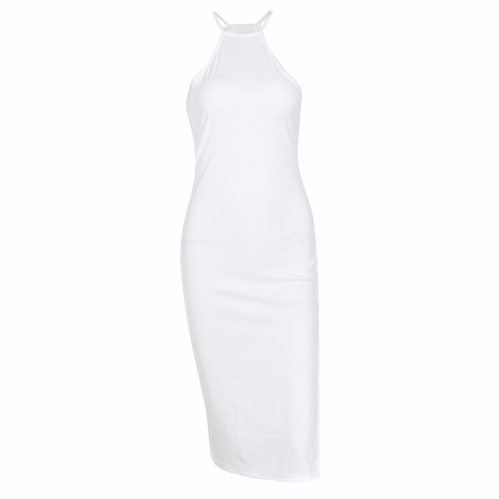 Sexy White Sleeveless Halterneck Slit Dress NSFR103239