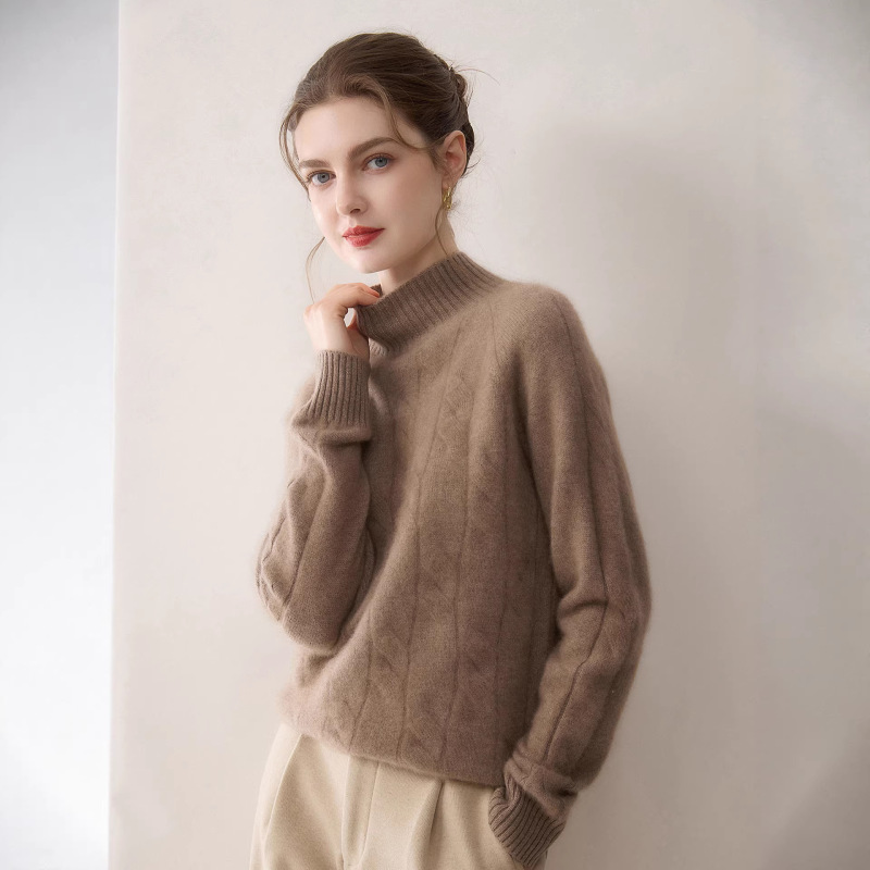 100% Pure Cashmere Sweater for Women, Half-Turtleneck, Thick Pullover Sweater, Raglan Cable Knit Base Sweater, Soft and Versatile 100% Pure Cashmere Sweater for Women, Half-Turtleneck, Thick Pullover Sweater, Raglan Cable Knit Base Sweater, Soft and Versatile