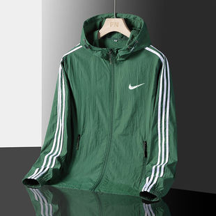 Summer Trendy Brand Three Bar Ice Silk Quick-drying Sun Protection Clothing Loose Lightweight Breathable Hooded Sun Protection Clothing Couple Skin Clothing