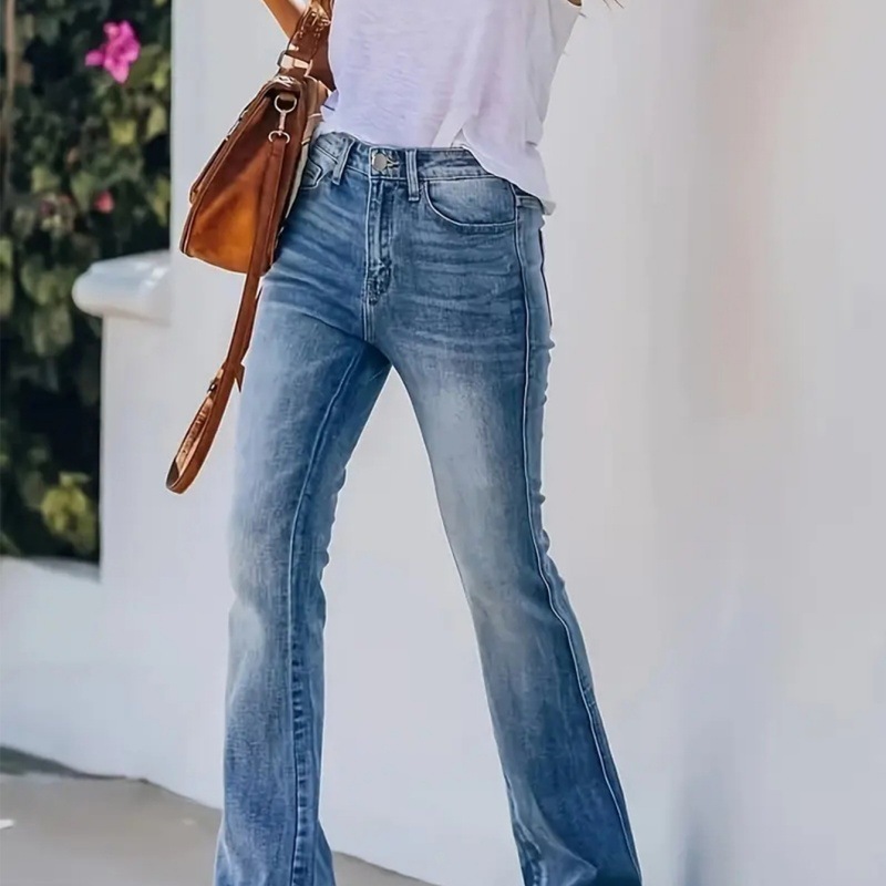 跨境JEANS修身弹力时尚百搭女低腰牛仔裤喇叭蓝色长裤2025独立站|undefined