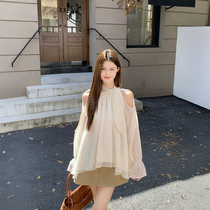 2026 Summer Women's New Top: Sweet and Fresh Japanese and Korean Style Casual Irregular Loose Solid Color Halter Neck Shirt 2026 Summer Women's New Top: Sweet and Fresh Japanese and Korean Style Casual Irregular Loose Solid Color Halter Neck Shirt