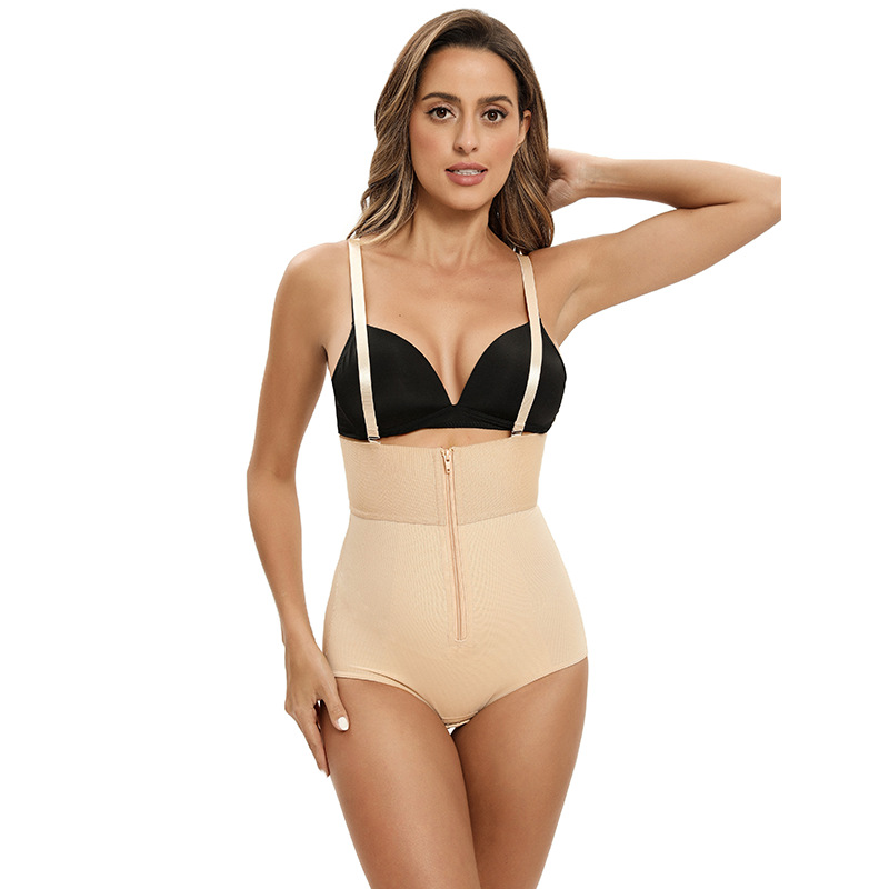 Europa y los Estados Unidos unidos nuevos cinturón de cintura con cremallera media frente pantalones de cuerpo plástico