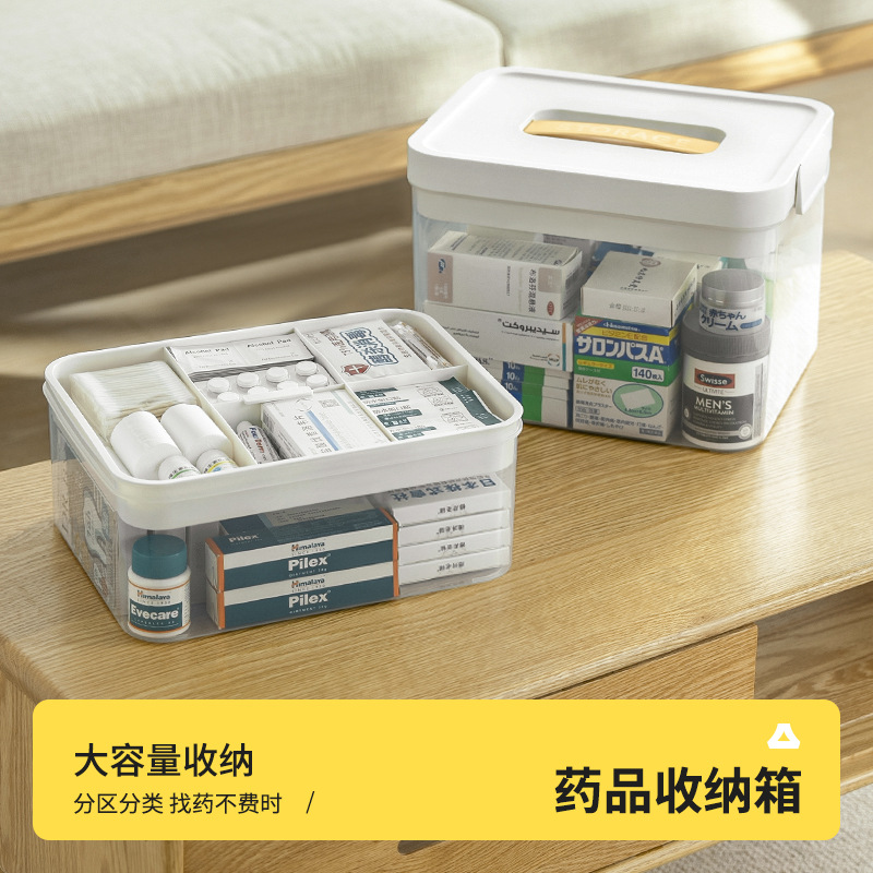 Portable Household Medicine Storage Box Transparent Medicine Box Large Capacity Double-Layer Sealed Dust-Proof Medicine Storage Box with Lid