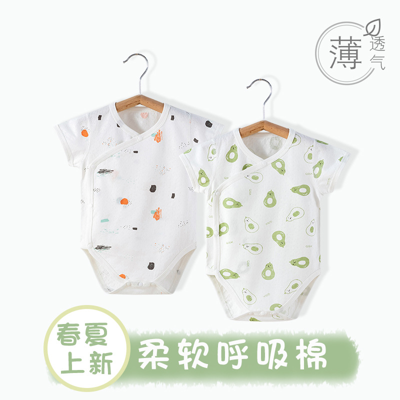 Bodysuit baby summer supple triangle Climbing clothes Romper pure cotton Short sleeved one-piece garment Newborn clothes Thin section