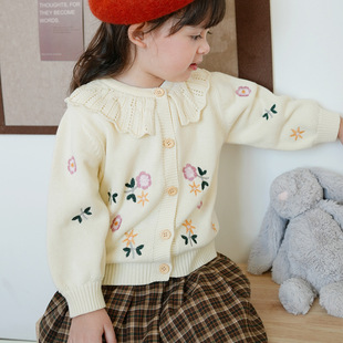 2025 Korean Style Spring & Fall Lapel Knitted Cardigan for Kidsren and Middle-Aged Kidsren Girls Embroidered Embroidered Kidsren's Sweater Jacket Wholesale