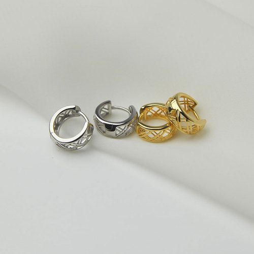  New Trend Earrings Pure Silver Hoop Earrings for Women Korean Style Elegant Small Hollow Grid Hoop Stud Earrings
