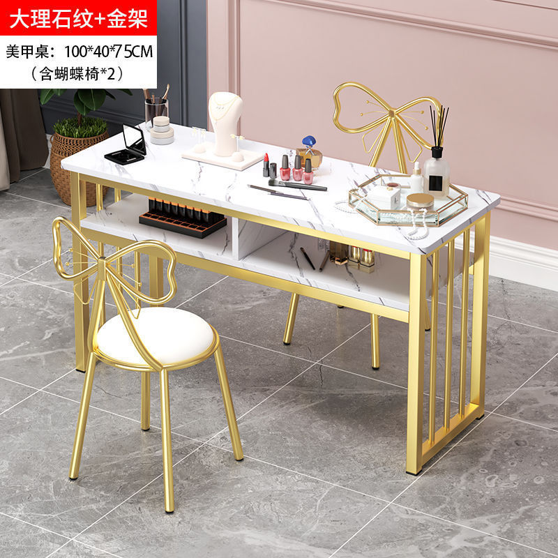 Eryouwei mármol red manicure ligera de lujo mesa japonesa simple mesa de manicure mesa y silla conjunto de imitación de doble
