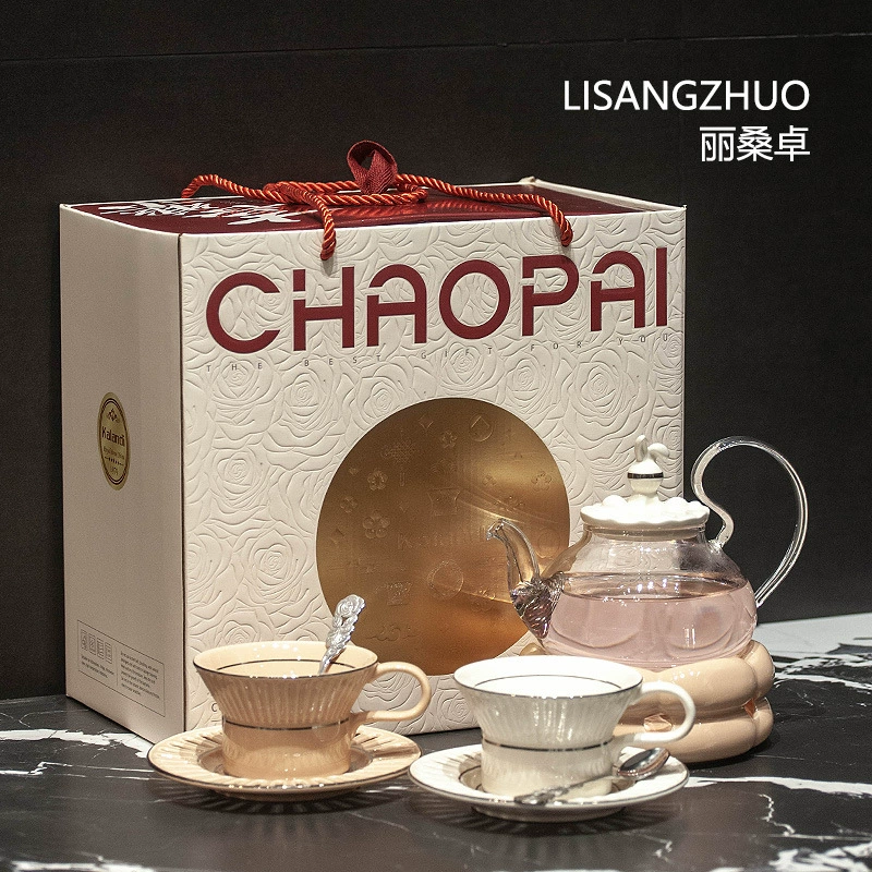 Легкий роскошный цветочный чайный сервиз послеобеденный чайник чайная чашка с высоким значением подарочная коробка набор фруктовый чайник свечи подогрев