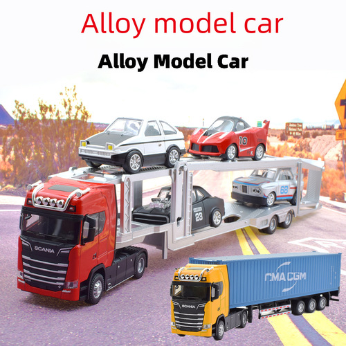 New Scania Alloy Container Truck Model Simulation Trailer Semi-Trailer Double Deck Transport Vehicle Toy