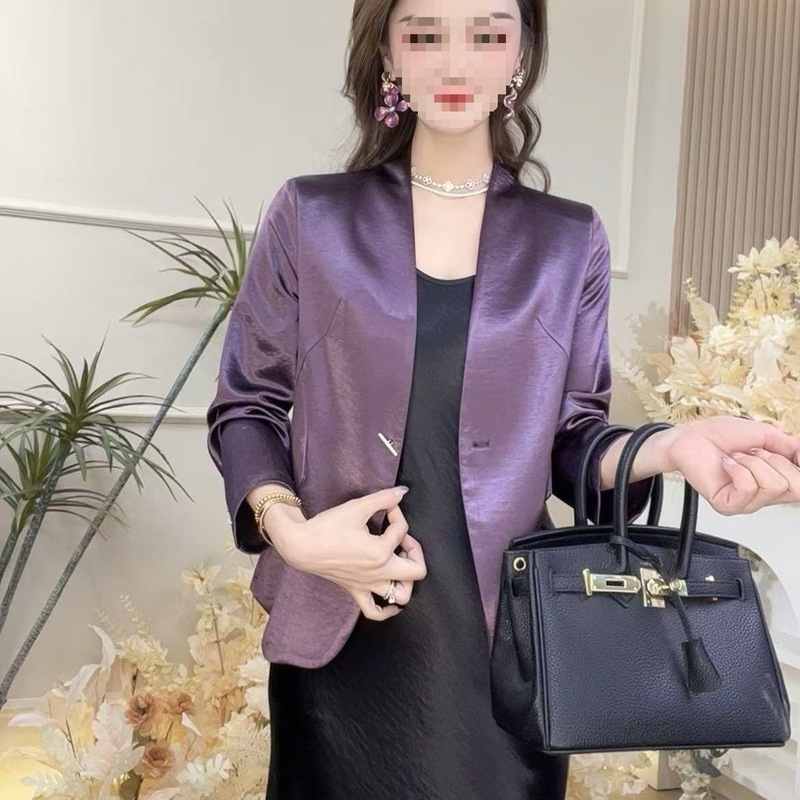 醋酸缎面西服外套轻奢2025新款宽松休闲气质西装上衣|undefined