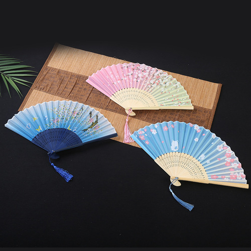 Chinese style classical folding fan Japanese style cherry blossom small fan ancient style folding fan animation women's children's dance fan summer