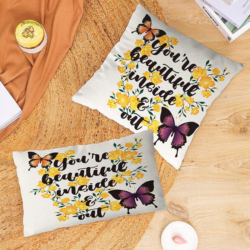 Piiriülene ülipehme lühike plüüsis liblikas kirjaga trükitud padja vöökoht padjapüür kingituseks trükitud diivanipadja kate_voghion.com