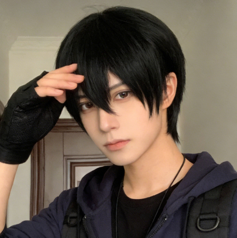 Tiktok Hot-Selling Men's Wig Hairstyle Costume Cosplay Tomb Raider Zhang Qiling Fashion Realistic Synthetic Hair Full Head Wig