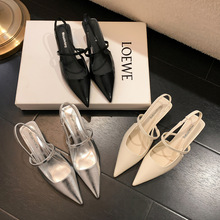 威威女郎 311-1尖头单鞋女细跟一字带韩版包头凉鞋仙女风高跟鞋女