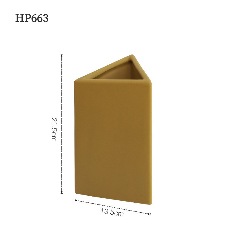 Nórdico simple creativo triángulo florero artesanía de cerámica decoración hogar Sala arreglo floral pasillo decoración suave