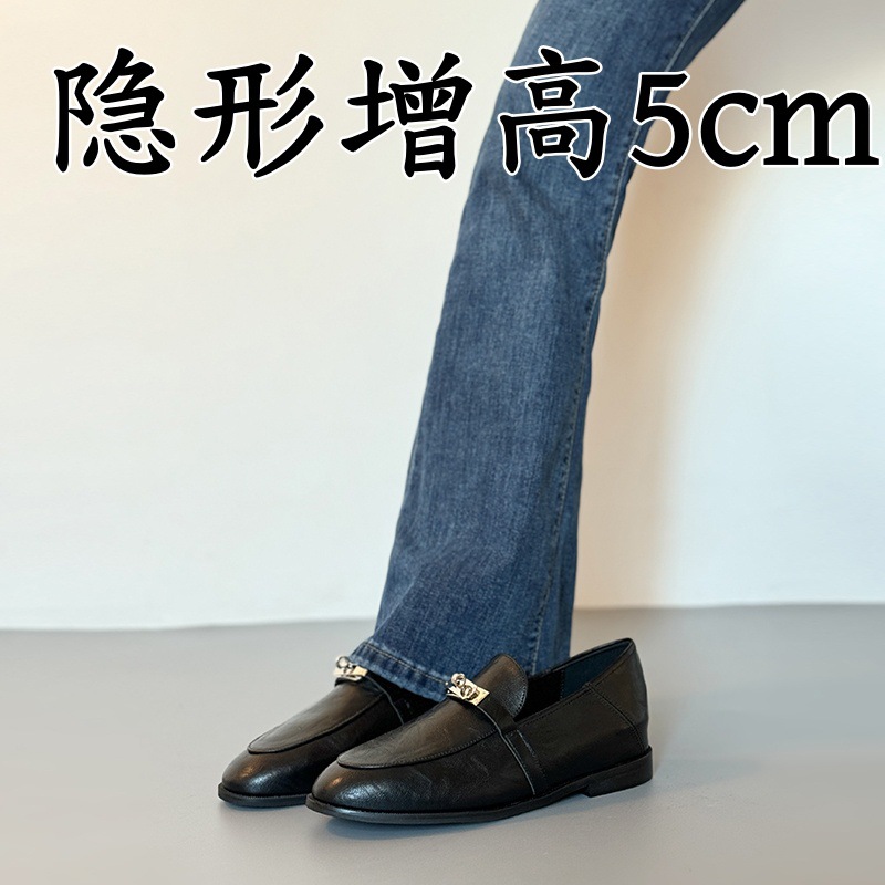 Qadın dəri ayaqqabı - gizli platformalı loafer, qara