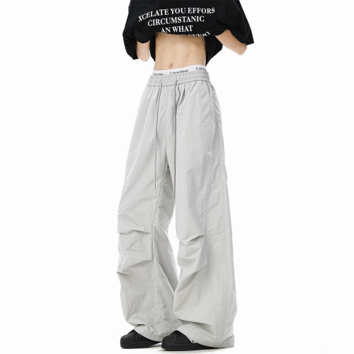 American Style Quick-Dry Parachute Trousers for Men - Summer Sheer Trendy High Street Wide-Leg Work Pants Straight Leg Casual Sports Trousers