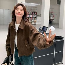 美拉德短款麂皮绒外套女春秋装美式复古慵懒chic又酷又飒皮衣夹克