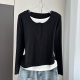 Fake Two-piece Long-sleeved T-shirt Women's 2025 New Early Early Autumn Winter Thin Inner Base Shirt Loose Outer Wear Top