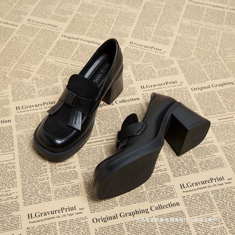 2024 early autumn new British style women's shoes single shoes loafers thick heels high heels popular women's brown small leather shoes