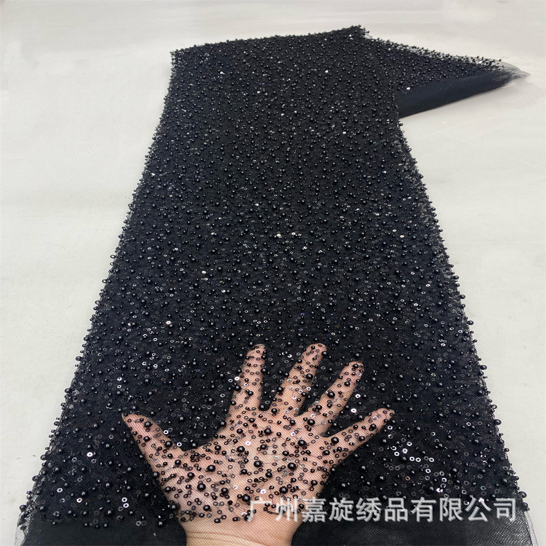 Venta directa de fábrica de tela con cuentas de cristal de patrón irregular y lentejuelas, velos de novia estilo francés, ropa infantil, tela bordada con cuentas.