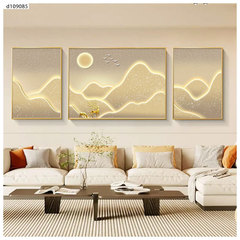 輕奢客廳裝飾畫日照金山大氣三聯畫高級感掛畫沙發背景牆晶瓷壁畫