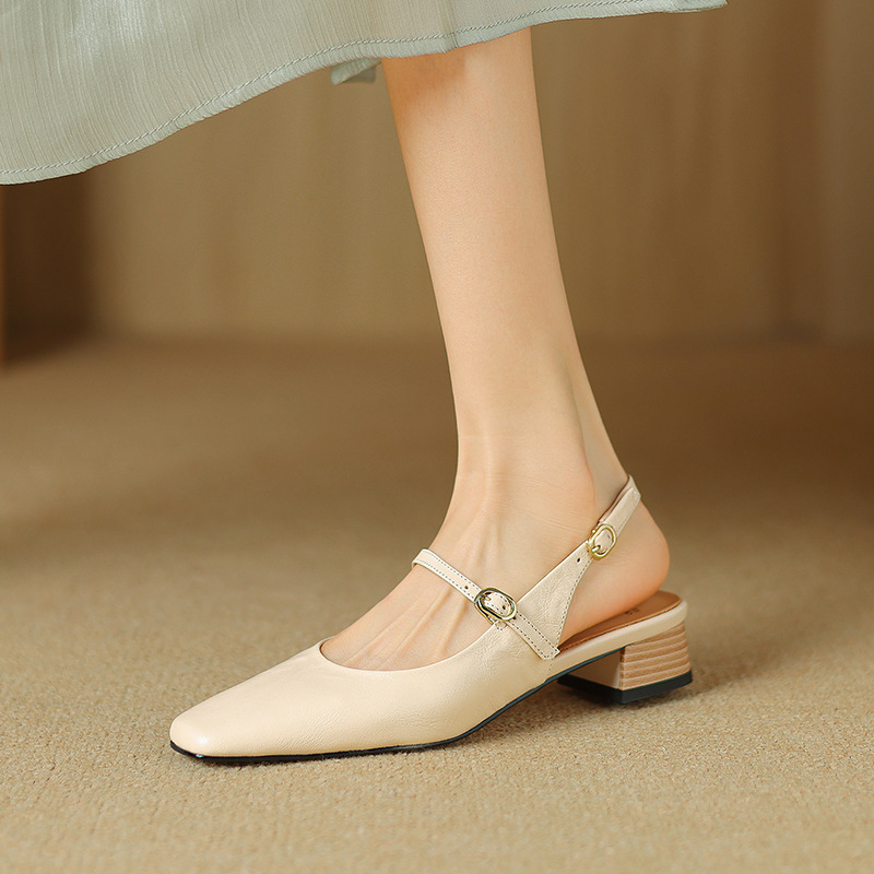 CHIKO Clover Square Toe Block Heels Slingback Shoes