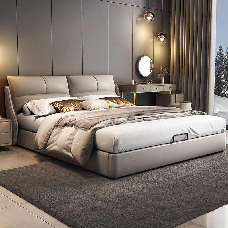 Nordic Light Luxury Thickened Nappa Leather Simple Modern Double Modern Master Bedroom Large Bed Leather Bed New Leather Bed 2