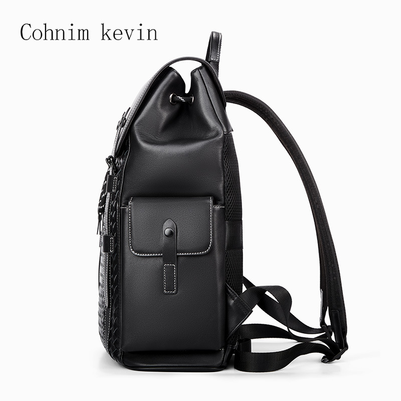 Cohnim Kevin Men's Genuine Leather Versatile 15inch Laptop Bag Business Travel High-End Backpack_voghion.com