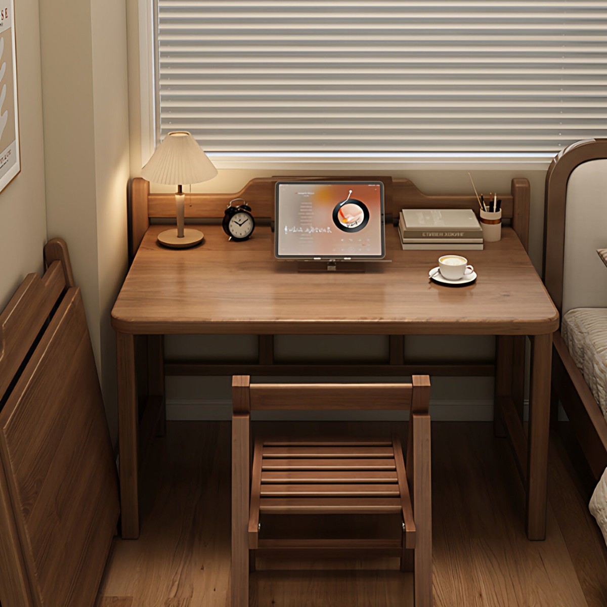 Escritorio plegable de madera sólida, escritorio de computadora doméstica, dormitorio pequeño, escritorio de estudio, escritorio de oficina simple
