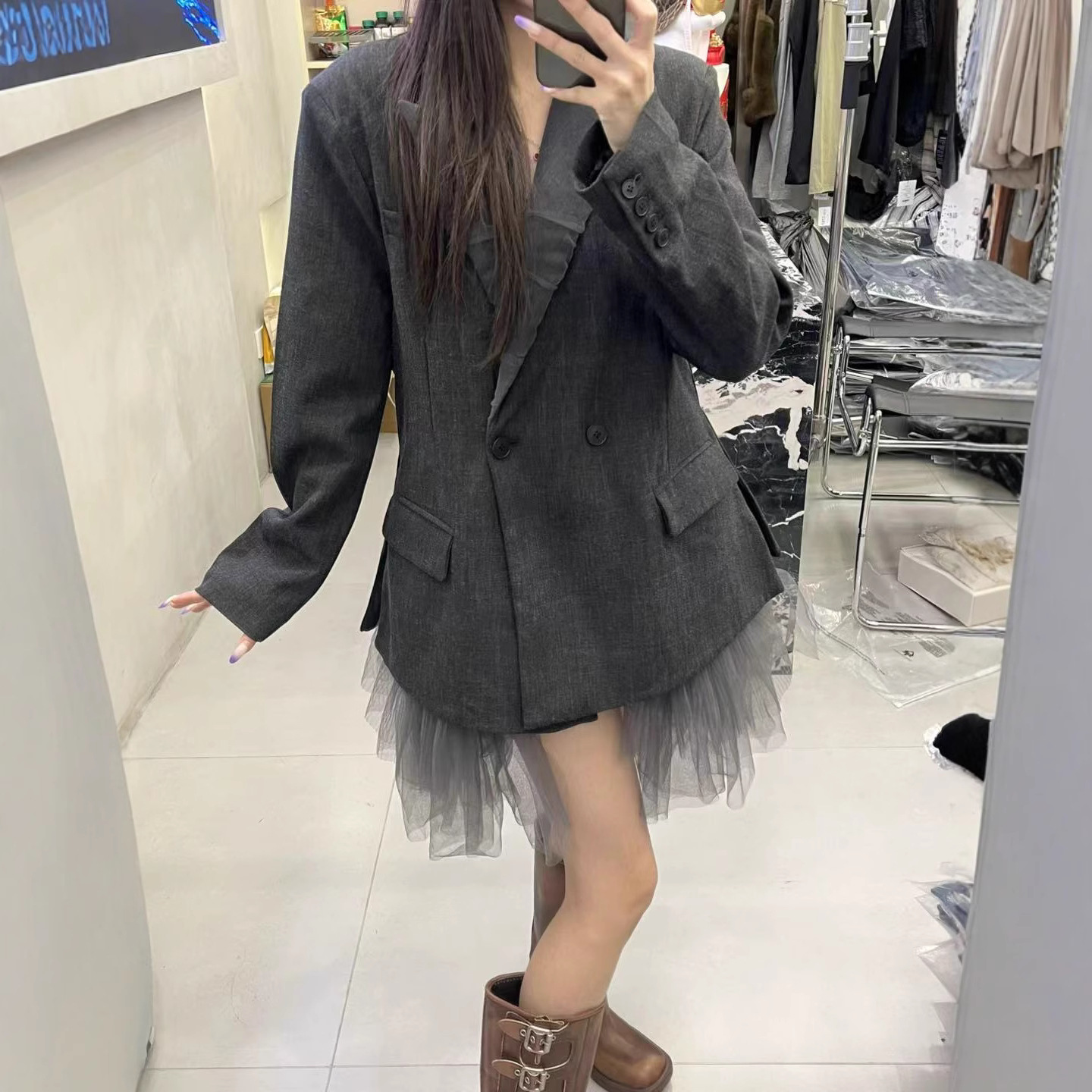 2026 Autumn/Winter Casual British Style Jacket, Niche Korean Retro Street Style, Patchwork Trendy Plaid, Light Luxury Quilted Cotton Blazer