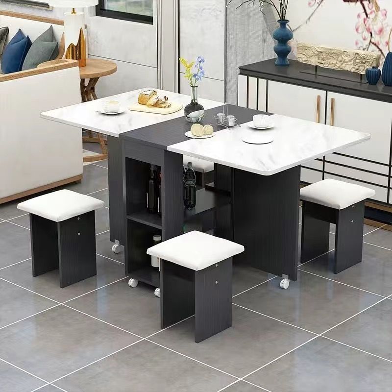 Mesa de comedor plegable doméstica móvil retráctil rectangular simple mesas y sillas multifuncionales de tipo pequeño mesas de comedor combinadas