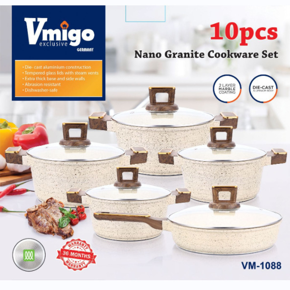 Vmigo marca 10 piezas conjunto de bandejas antiadherentes arroz de arroz de piedra de cocina de cocina de aluminio para el hogar conjunto de platos