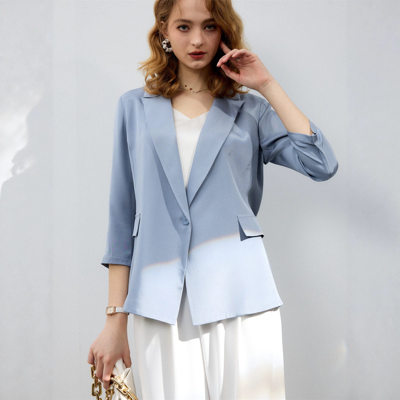 Silk Stretch Crinkled Blazer Summer Three-Quarter Sleeve New Casual Lightweight Versatile Solid Color Cardigan Top Silk Stretch Crinkled Blazer Summer Three-Quarter Sleeve New Casual Lightweight Versatile Solid Color Cardigan Top