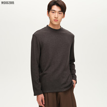 含羊毛加绒加厚半高领纯色长袖t恤男2025冬季宽松保暖内搭打底衫