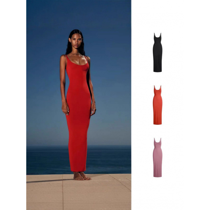 Skims Round Neck Spaghetti Strap Long Dress Smooth Layers Scoop Neck Long