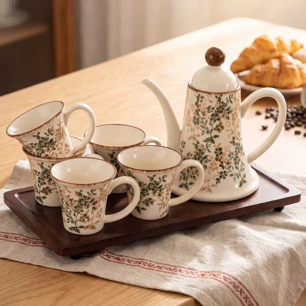 Creative and stylish teapot set, ceramic tea brewing set, household drinking cups, wedding gift, housewarming present