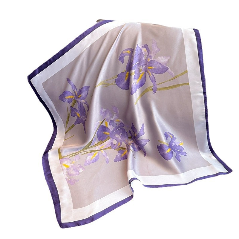 Versión coreana de primavera y otoño estilo fino narciso púrpura bufanda de seda mujer 70 bufanda cuadrada pequeña accesorios bufanda de decoración de viaje profesional