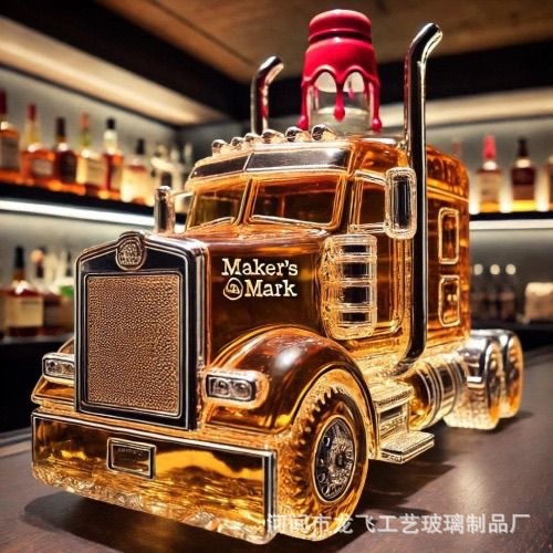 跨境爆款髙硼硅玻璃创意玻璃酒瓶工艺摆件 半卡车威士忌空酒瓶|undefined